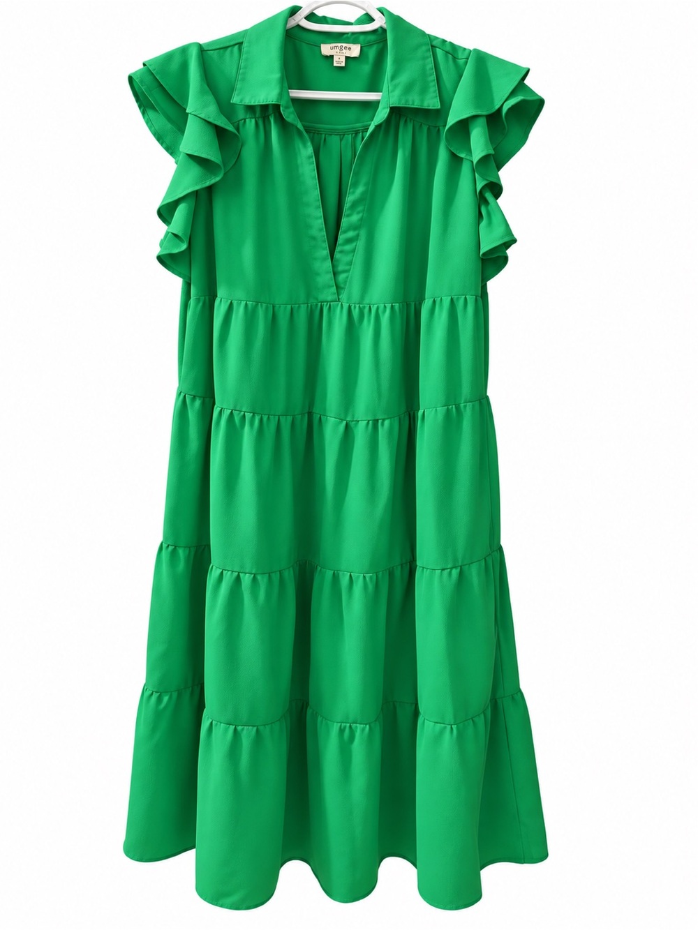 Umgee Green Tiered Ruffle Sleeve Midi Maxi Dress Women’s Size Large